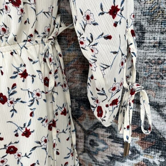 Sugar Lips BOHO Dress Size S Cream Multi Peasant Flowy Tie Sleeve Off Shoulder - Picture 5 of 12